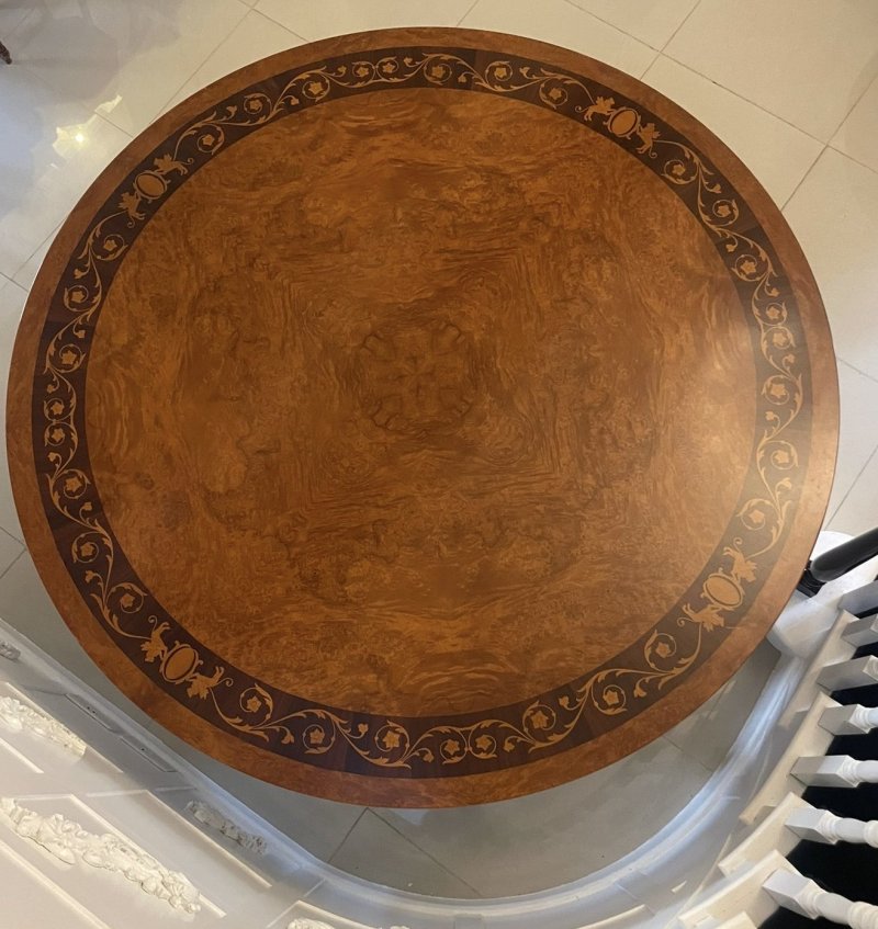 Magnificent Quality 8/10 Seater Antique Burr Walnut Marquetry Inlaid Carved Gilded Centre/Dining Table - Image 4